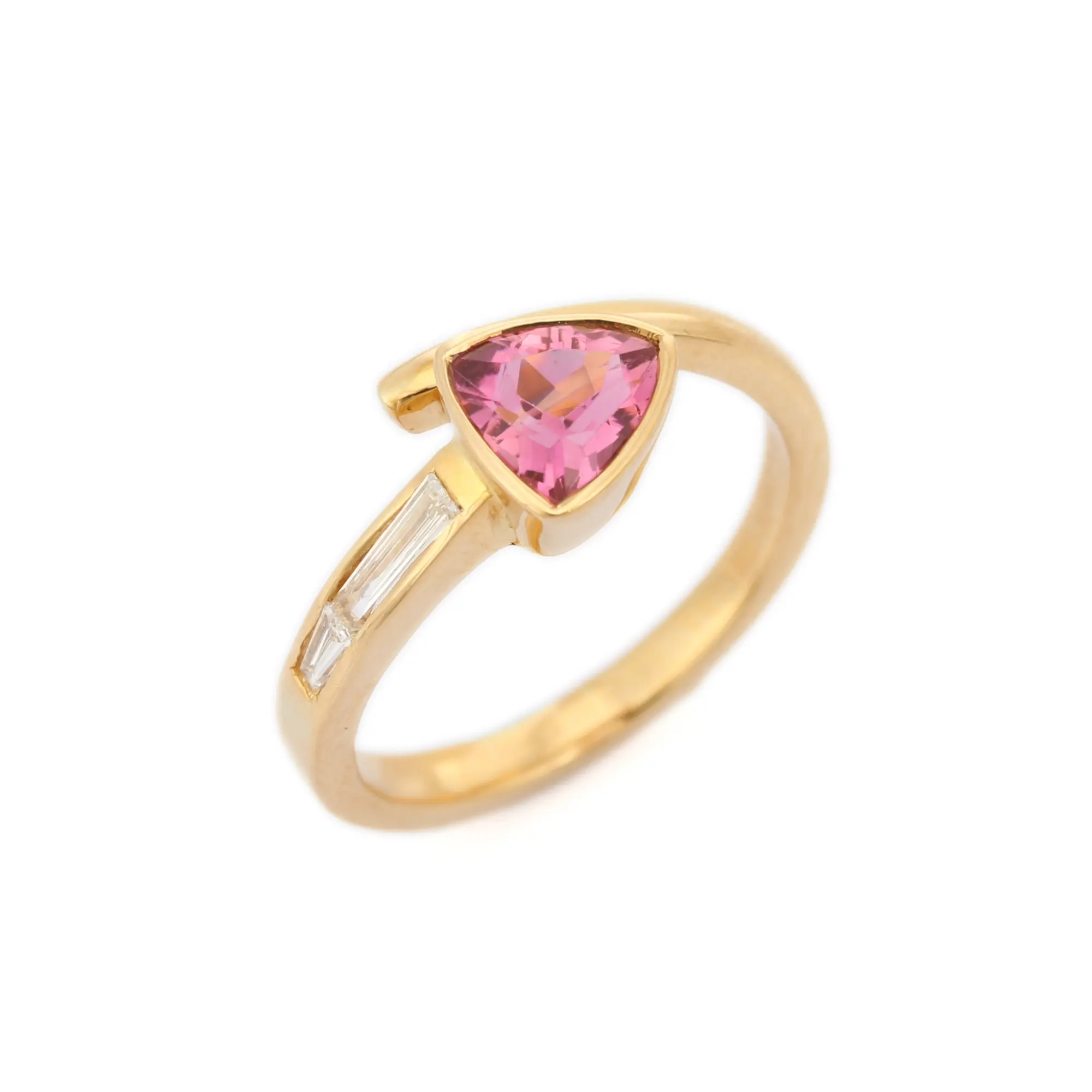 Trending Best Selling Product Natural Trillion Pink Sapphire with Diamond Ring 18K Fine Yellow Gold Rings For Men Custom Jewelry
