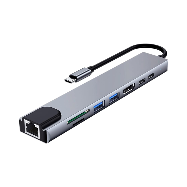 8 in 1 USB-C Hub Aluminum Alloy for 2.0 4K 60Hz Converter Ethernet 3.0 USB Charging Station Docking in Stock