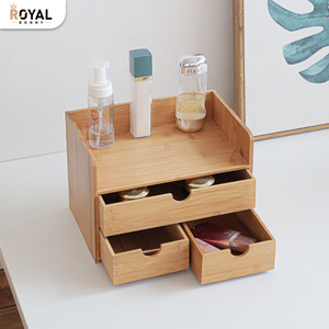 Bamboo Desktop <b>Storage</b> <b>Box</b> With <b>Drawers</b> Natural Wood Color Minimalist Style Jewelry Cosmetic Organizer Standing Type Rectangle - Product Image 2