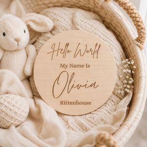 Custom Laser Engraved Baby Name Announcement <b>Sign</b> Hello World <b>Wooden</b> Newborn Photo Prop <b>Personalized</b> Durable Baby Factory Price - Product Image 4