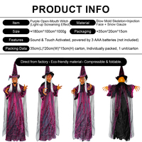Décoration d'Halloween Sorcière Violette Activée par la Voix, Bave Ouverte, Lumineuse et Crissant, pour Salle d'Évasion Hantée, Fête, Vente en Gros, Personnalisable