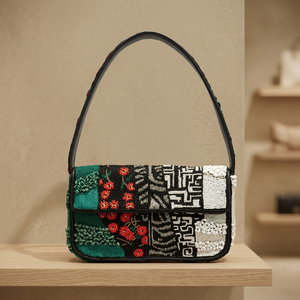 Bolso de Mano con Cuentas de Perlas y Cadenas, Diseño Floral Geométrico, Cierre de Solapa, Bolso de Fiesta Elegante - Product Image 3