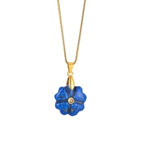 Collier tendance pour femme en acier inoxydable plaqué or avec pendentif en pierre naturelle en forme d'animal et de fleur (Lapis Lazuli, Amazonite) – Idéal comme cadeau