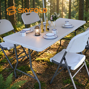 Ensemble <span class=keywords><strong>de</strong></span> chaises et <span class=keywords><strong>de</strong></span> tables pliantes rectangulaires en plastique portables <span class=keywords><strong>de</strong></span> 6 pieds pour événements en plein air - Product Image 2