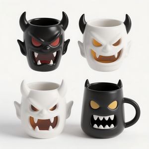 Service à thé gothique – Tasse et soucoupe Demon Hunter peintes à la main en 3D, vaisselle en céramique réutilisable et écologique, esthétique sombre personnalisée - Product Image 4