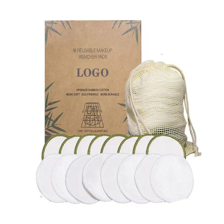 Almohadillas eliminadoras de maquillaje de bambú reutilizables, algodón orgánico, personalizado