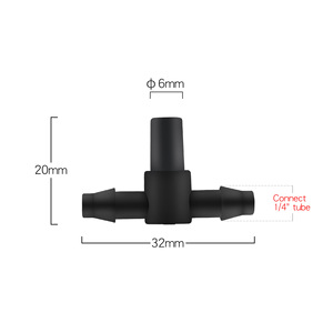 Conector en T de 6 mm y 1/4 de pulgada para tubo de riego por goteo, unión de tubería de agua, acoplamiento negro para invernadero y jardinería - Product Image 1