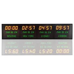 Zhong Xiaao 브랜드 4 시간대 시계 Led 대형 벽 멀티 존 시계 Led 디지털 시간대 벽 시계 날짜