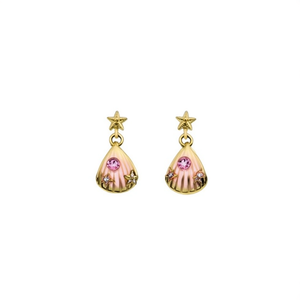 Fashion Drop <b>Earrings</b> 316L Stainless Steel PVD Gold Plating Shell Design Pink Rhinestones Starfish Charm - Product Image 2