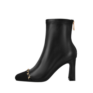 Bottes en cuir massif à <span class=keywords><strong>talon</strong></span> super haut, bout carré, fermeture éclair, style français, collection hiver 2026, fabrication ODM/OEM - Product Image 1