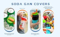 Pailles en silicone BPA-FREE Couvertures de canettes de soda Protecteur de bouchon de canette en plastique réutilisable Couvercles de cola avec pailles