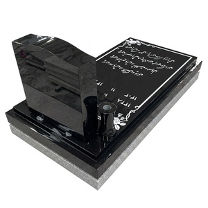 Monument funéraire moderne de style américain en marbre noir indien, avec vases, pour cimetière - Prix compétitifs - Product Image 5