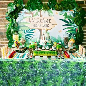 HIPIE Tropical Luau nappe en plastique Hawaii feuilles de palmier couverture de Table pour bébé fête d'anniversaire été Zoo <span class=keywords><strong>Jungle</strong></span> <span class=keywords><strong>Safari</strong></span> thème - Product Image 3