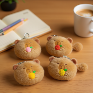 Portamonete in Peluche Serie Frutta Capibara 11x12cm Portachiavi Design Faccia di Orso - Product Image 3