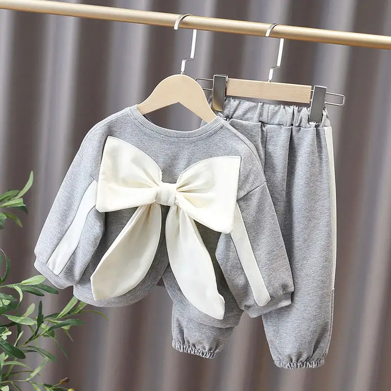 2023 Fashion New Children Long Sleeves Cute Bowknot Two piece Set Baby Girl Autumn Clothing Sets