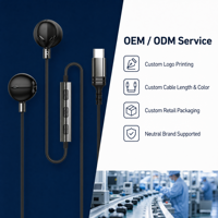 Auriculares USB-C OEM ODM con Chip de Decodificación Digital, Cómodos Auriculares Intrauditivos con Cable y Control Remoto Integrado para Música y Llamadas