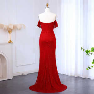 Jancember SF163 Sexy Vermelho fora Do Ombro Fenda Sereia Evening Party <span class=keywords><strong>Prom</strong></span> Dresses - Product Image 2