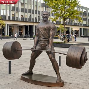 Sculpture YOUFINE grandeur nature de musculation en bronze avec haltères pour l'art public moderne et créatif - Product Image 2