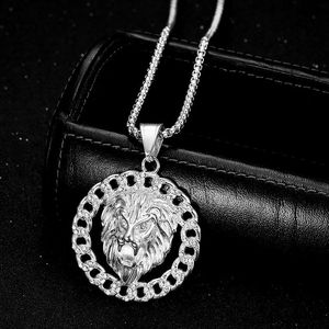 Collar con Colgante de Cabeza de León de Acero Inoxidable para Hombre, Chapado en Oro, con Incrustaciones, Joyería de Zodiaco Animal para Fiesta, DZ069 - Product Image 2