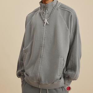 High Quality <b>Zipper</b> up Raglan Sleeve Unisex Jacket Manufacturers for Customs Clothes Heavy Weight Sunfaded Washed Jacket - Product Image 5