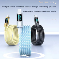 Kabel USB Tipe C PD 100W dengan Jalinan Nilon, Layar LED Digital, Pengisian Cepat, Chip Emarker, 1M 2M untuk Ponsel, Tablet, Komputer