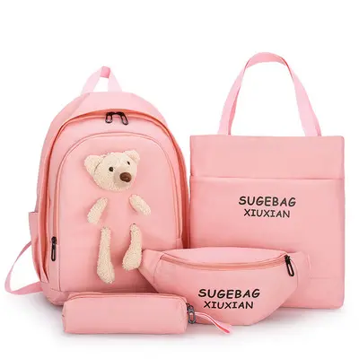 Canvas Handbag New women Girls Bear Backpack School Shoulder Crossbody Kid Bag Sets