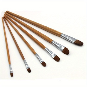 Lot de 6 pinceaux à poils durs pour peinture, en bois, à long manche, pour <span class=keywords><strong>gouache</strong></span>, aquarelle, acrylique, en forme de noisette, pour fournitures artistiques - Product Image 1
