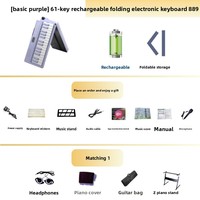 Clavier électronique portable professionnel pliable en plastique à 61 touches avec 200 rythmes et sons, batterie rechargeable USB, prise jack 3,5 mm