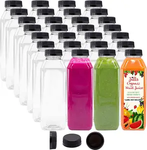 Лидер продаж, квадратная прозрачная пластиковая бутылка для напитков объемом 16 унций и объемом 16 унций, 500 мл, пластиковые бутылки для соусов с белыми крышками с винтовыми крышками