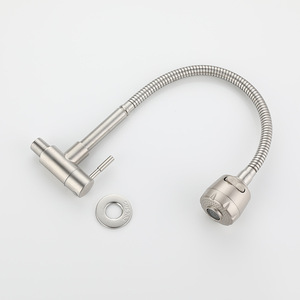 Single Handle Wall Mounted Kitchen Faucet With Flexible Hose And Shower Head Contemporary Style YQ1010F C - Product Image 2