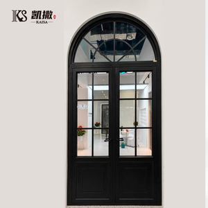 Porte en aluminium de style arche avec fenêtres latérales, à rupture de pont thermique, ignifuge, insonorisée, étanche, style français européen - Product Image 5