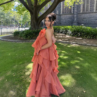 Robe longue à sequins pour femme, taille naturelle, couleur bonbon, dos nu, à volants, printemps-été