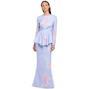 Newest Design Hot Sale Malaysia Baju Kurung Style Women Floral Printed Kebaya