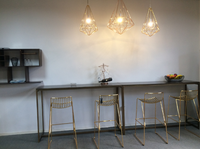 Fil d'acier simple carré bois marbre haute tables de bar