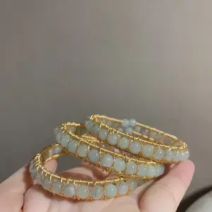 2021 verão Design de Moda Handmade Natural Jade Pérola Winding Double Layer 14K Preenchimento Ouro Bangle Para Mulheres Presente Fine Jewelry