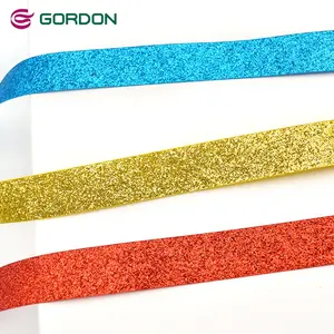 Gordon Ribbons Christmas Polyester Sparkle 3/8 Inch Shiny Glitter Ribbon For Gift Wrapping