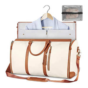 Custom Large PU Leather Duffle <b>Bag</b> 2 in 1 Hanging Suitcase Zipper Closure Fashionable Travel Carry-on Garment <b>Bag</b> Shoe Pouch - Product Image 1
