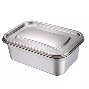 Stainless Steel Food Storage Container Rectangle <b>Clip</b>-On Lid Leak-Proof For Refrigerator Travel Use - Product Image 2