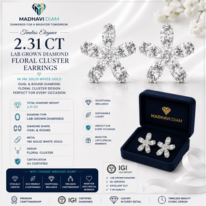 Boucles d'oreilles en or blanc 2,31 carats avec diamants ovales et ronds cultivés en laboratoire, motif floral, en or massif 14 carats - Product Image 1