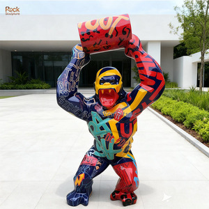 Décoration de jardin extérieur Statue d'<span class=keywords><strong>animal</strong></span> en résine grande statue de gorille en fibre de verre personnalisée <span class=keywords><strong>Sculpture</strong></span> en diamant - Product Image 3