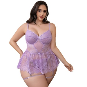 Grenzüberschreitende Europa-USA Übergröße Mollige Damen ODM Sexy Spitze Transparente Formende Unterwäsche Dobby-Stoff Polyester-Anzug für - Product Image 5