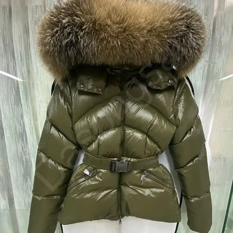 Wholesale Oem Custom Puffer Jacket Ladies White Duck Down Jacket Bubble Fur Collar Long Padding Women Quilted Coat Jackets