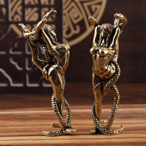 Brass Figurine Beauty And Snake 2Pcs Tabletop <b>Decor</b> Home Office Desk Ornament Sculpture Craft - Product Image 2