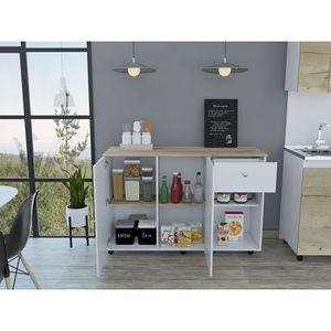 Sayville 2-Drawer 2-<b>Shelf</b> Kitchen Island White and <b>Pine</b> Dual Storage Cart - Product Image 1
