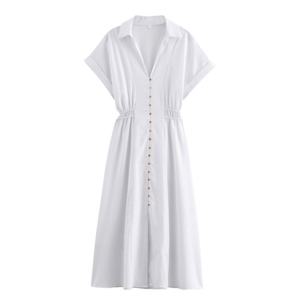 Robes décontractées en mélange de lin à manches courtes, coupe ajustée taille haute, style jupon psychédélique, personnalisables en gros - Product Image 2