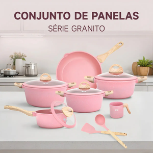 Ollas y Sartenes de Alta Calidad con Asas de Madera Suaves al Tacto, Cerámica Rosa Antiadherente, Juego de Utensilios de Cocina de Aluminio Fundido a Presión - Product Image 2