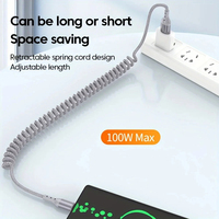 Câble de données tressé en nylon, câble de charge rapide 100W, câble de chargeur de voiture, câble rétractable pour moto, câble élastique pour véhicule électrique