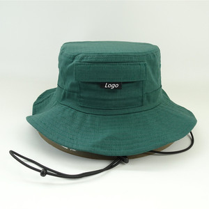 Chapeau Bob 100% Coton Ripstop Anti-UV avec Patch Logo Personnalisé, Sangle Mentonnière Réglable et Poche pour Cartes, Chapeau de Pêche pour Adulte - Product Image 1