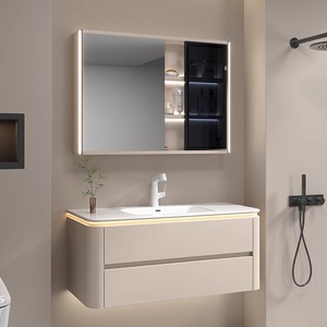Moderno y sencillo gabinete de baño inteligente para montar en la pared con LED integrado y curvado en caliente. - Product Image 2