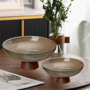 Nouvelle assiette à fruits en <span class=keywords><strong>verre</strong></span> sur pieds, style mi-ancien, base en <span class=keywords><strong>bois</strong></span> massif, style chinois, pour salon, <span class=keywords><strong>table</strong></span> basse haut de gamme - Product Image 3